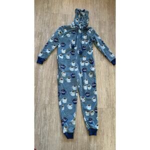 Munki Munki Ladies Hooded Fleece One Piece Pajama With Pockets Aqua - Sz XS